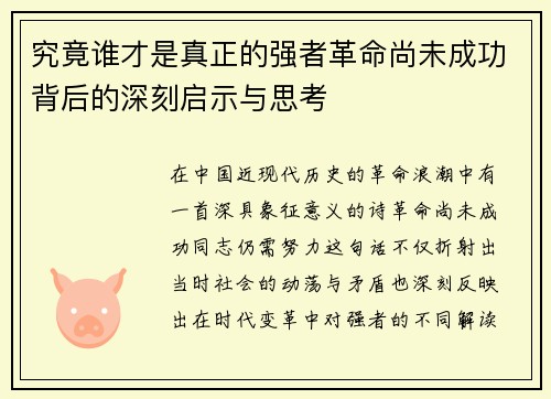 究竟谁才是真正的强者革命尚未成功背后的深刻启示与思考